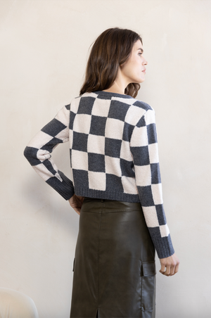 JOANNE Checker Sweater Cardigan