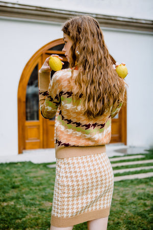 mini skirt, knitted mini skirt, matching set, houndstooth pattern