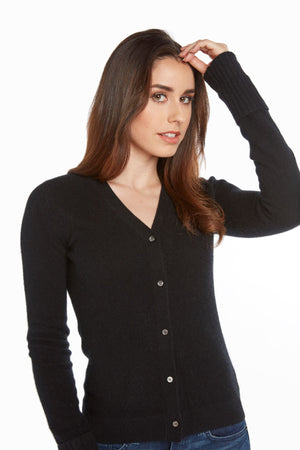 black women 100% cashmere v neck cardigan sweater 