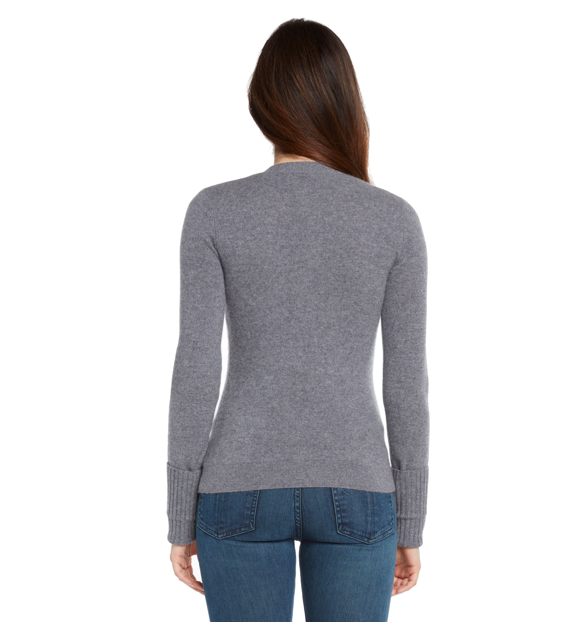 heather grey women 100% cashmere v neck cardigan sweater 