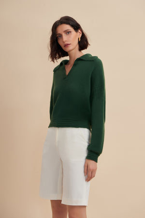 sweater with collar, collar sweater, collared sweater, knit polo shirt, polo shirt sweater, green sweater, green sweater outfit, green sweater women, green cashmere sweater