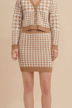 mini skirt, knitted mini skirt, matching set, houndstooth pattern
