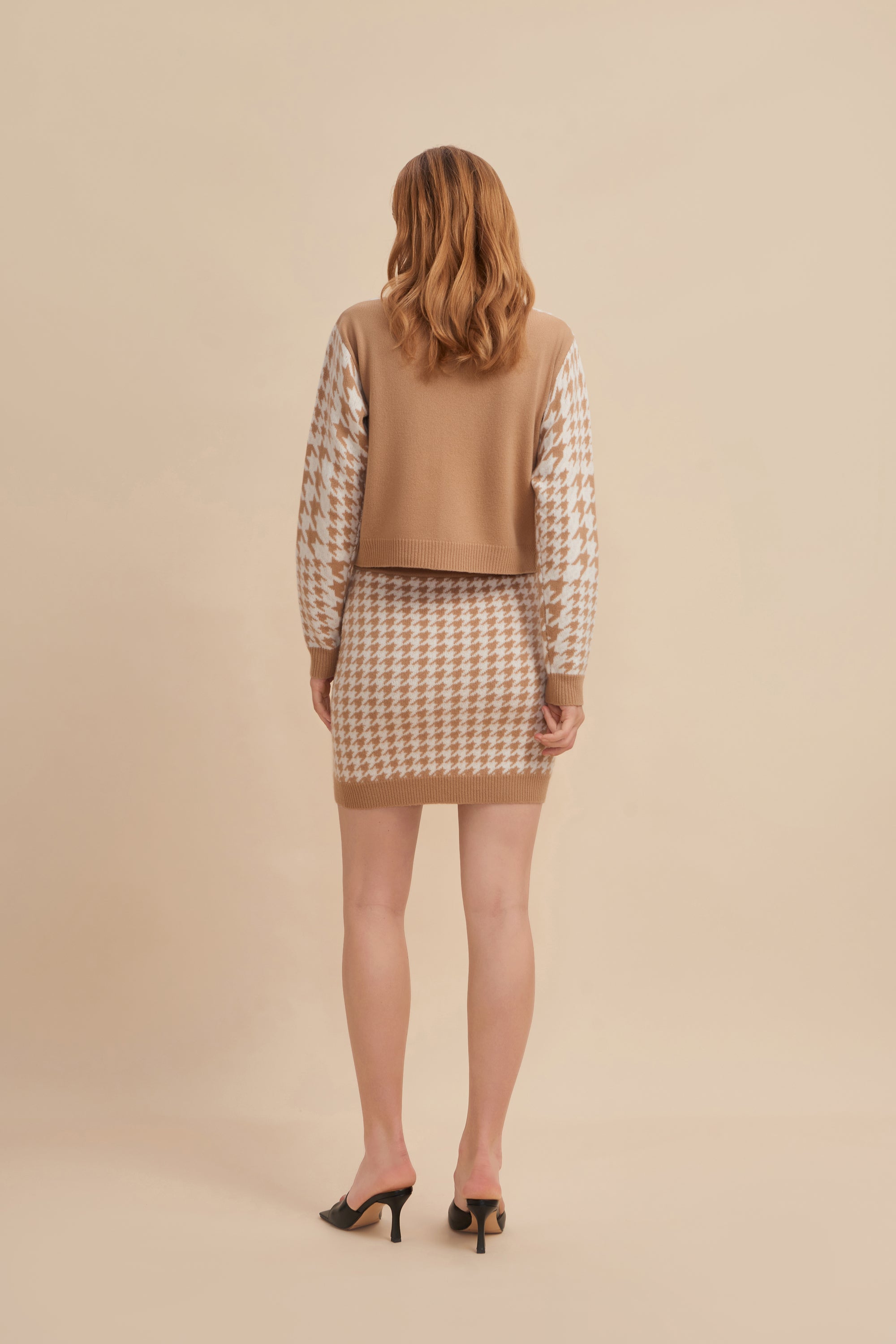 mini skirt, knitted mini skirt, matching set,houndstooth pattern