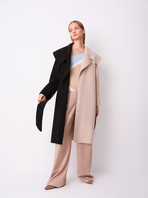 QUEENA Color-block Wool Coat