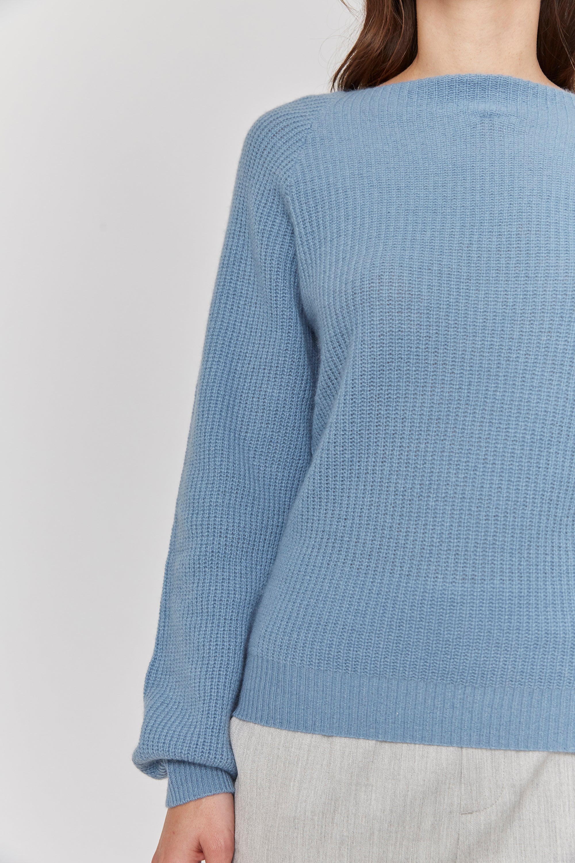 women blue relax casual  boat neck bateau neck cashmere sweater top layer knitwear