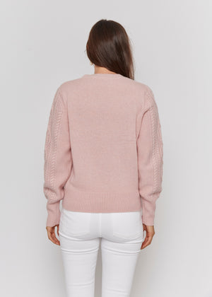 women cable-knit crew neck cashmere sweater pink neutral