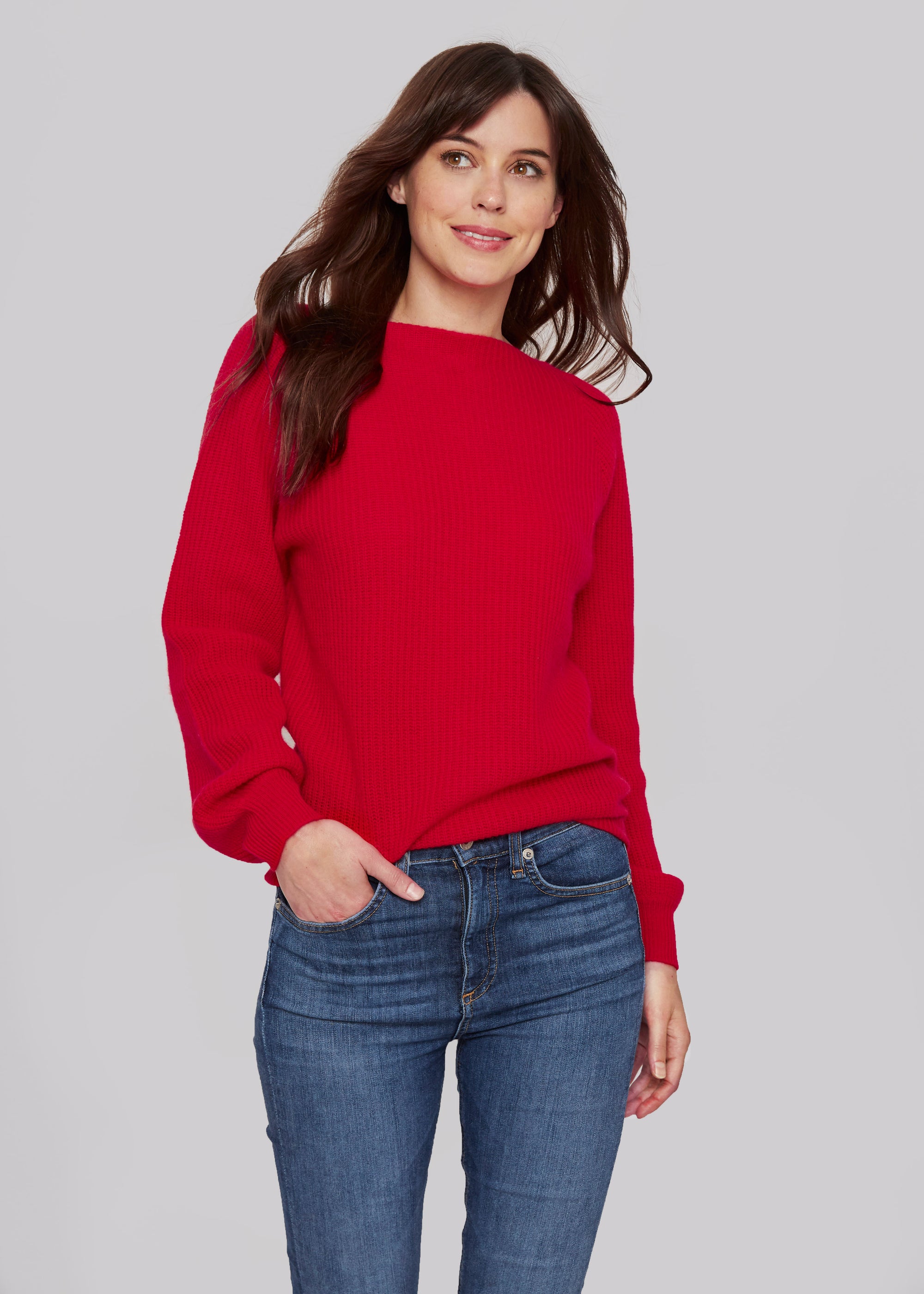 women red relax casual  boat neck bateau neck cashmere sweater top layer knitwear