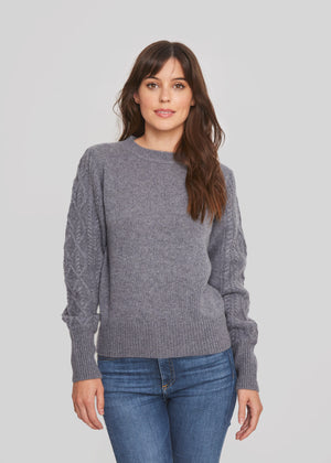 women cable-knit crew neck cashmere sweater grey